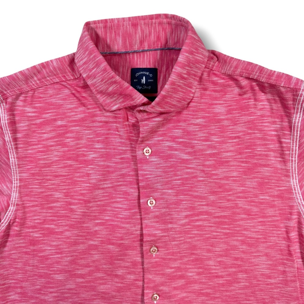 Johnnie-O Top Shelf Shirt Mens Medium Heathered Pink Short Sleeve Button Down